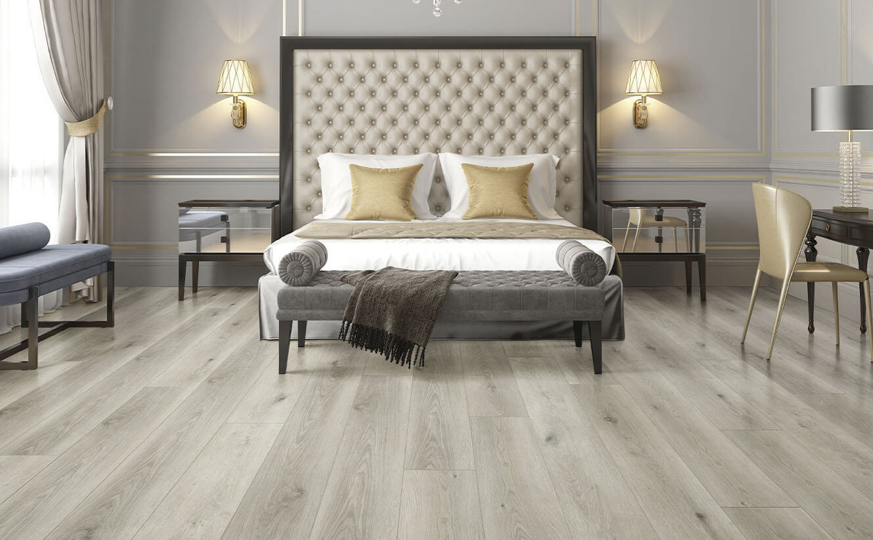 grey wash lvt flooring in bedroom