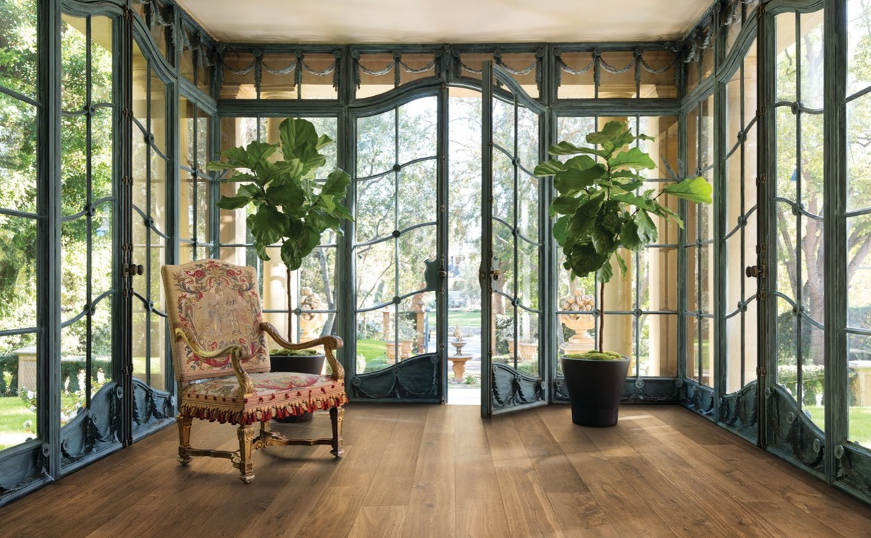 California Classics hardwood flooring from the Mediterranean collection in sunroom 
