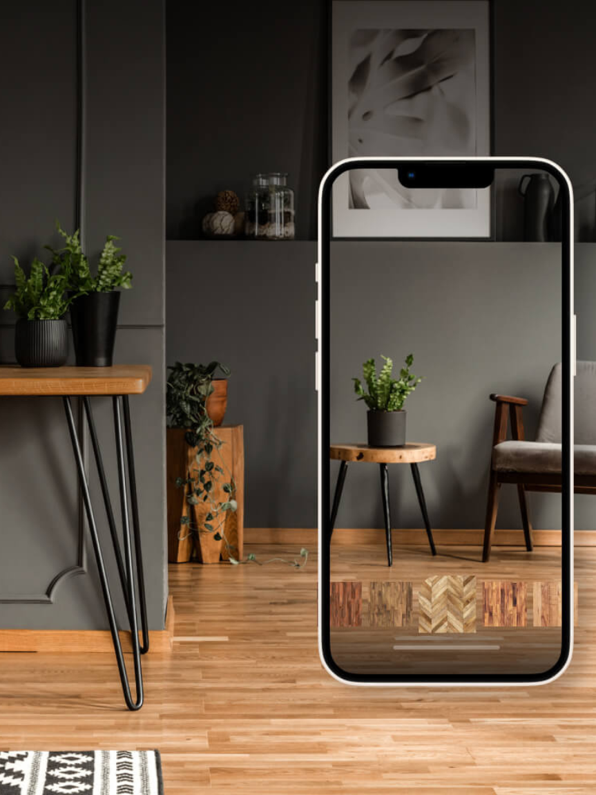 Room visualizer tool showing beautfiul hardwood flooring