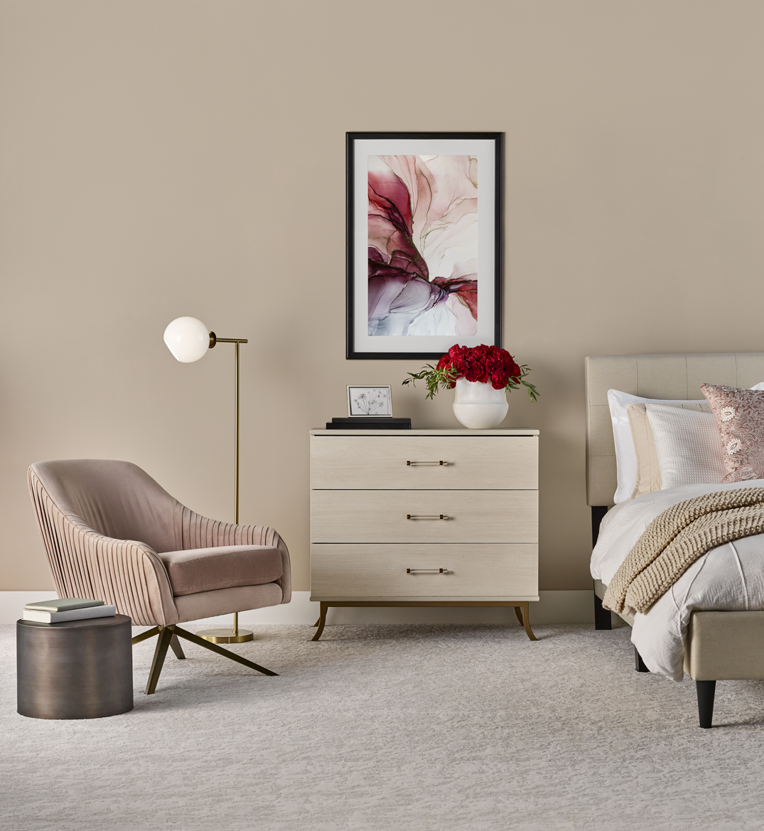 beige carpet in neutral bedroom