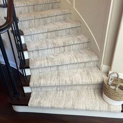 Patterned stair runner fabricated in-house at Carpet One Floor & Home